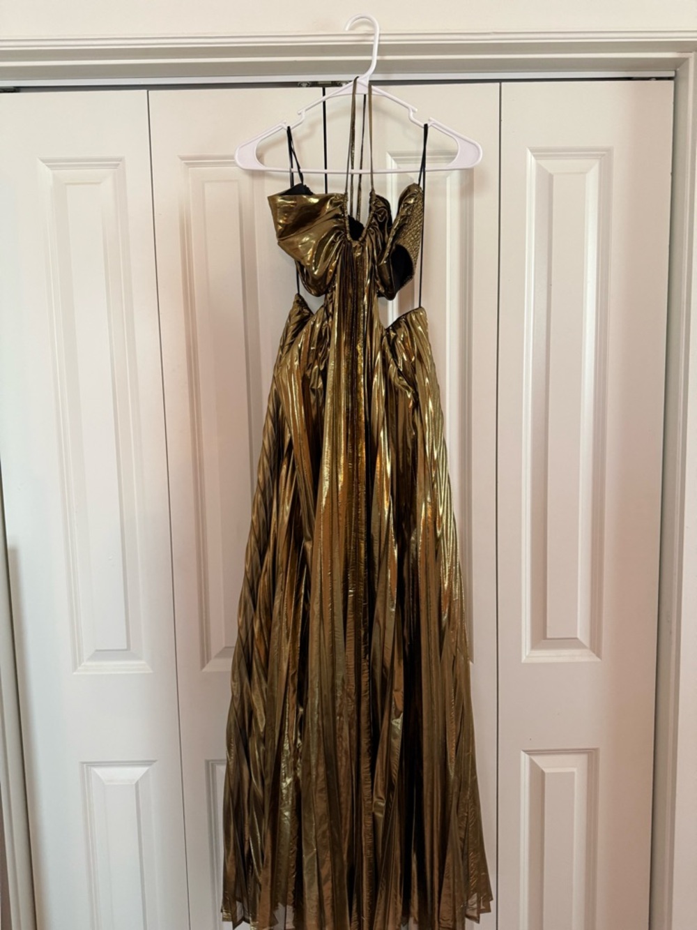 Gold Metallic Pleated Maxi Dress